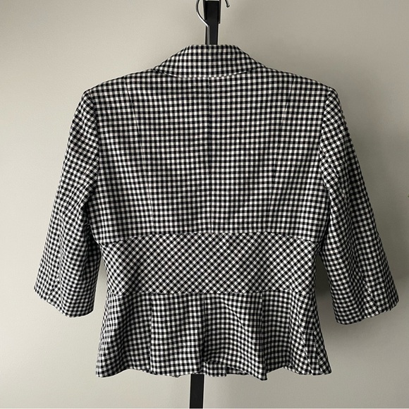 Y2K Vintage Smart Set Gingham Cropped Sleeve Blazer Black White Short Medium - Picture 2 of 9